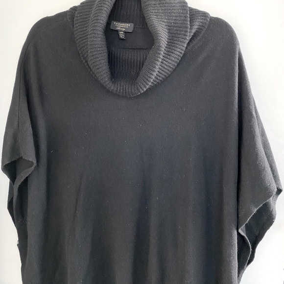 Charter Club 100% Cashmere Black Fringe Poncho - Picture 1 of 4